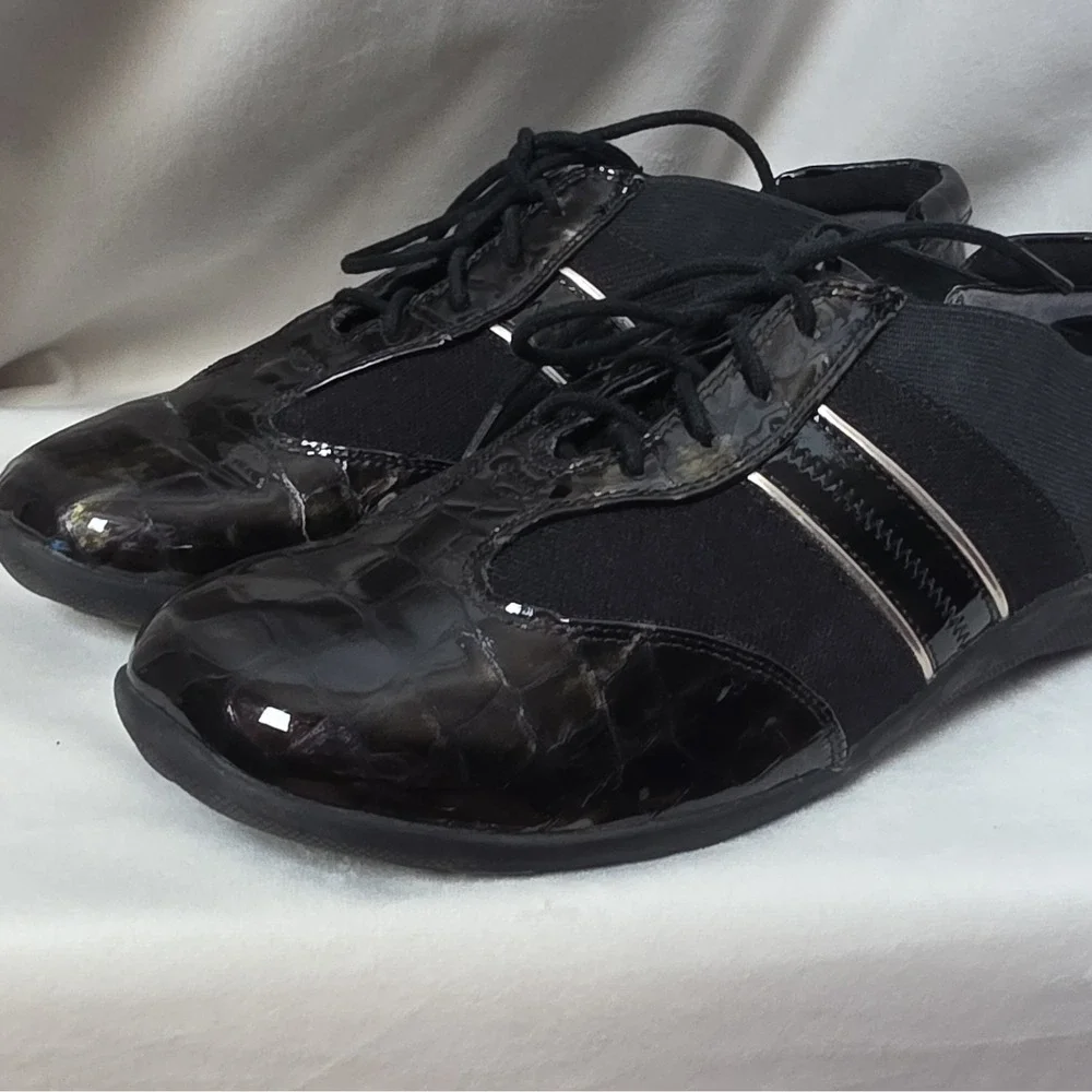 Ros Hommerson Nancy Black Leather Comfort Sneakers Women's 8.5 WW Lace Up
